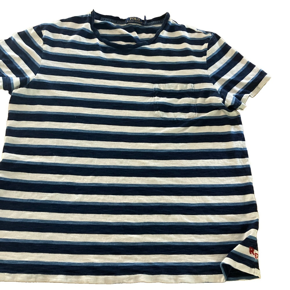 Polo Ralph Lauren Mens Large Classic Fit Striped Pocket‎ T-Shirt Anchor Navy Red
